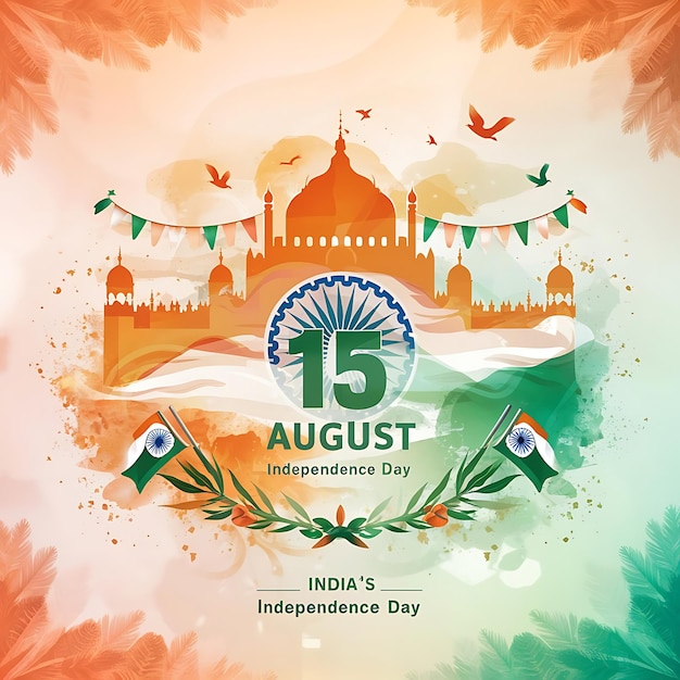 Indian Independence Day 15 August National Poster Orange Blue Green Social Media Poster Banner Free Vector