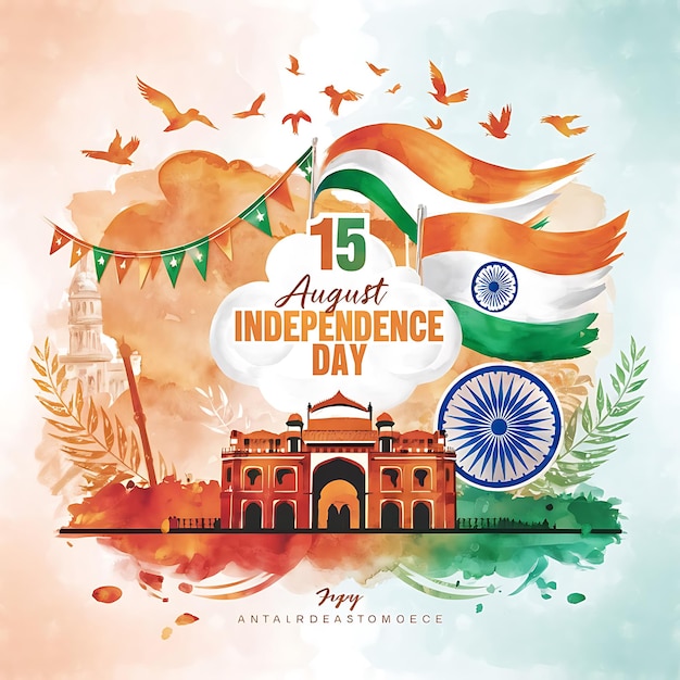 Photo indian independence day 15 august national poster orange blue green social media poster banner free vector