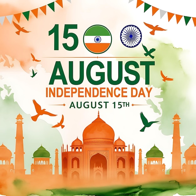 Indian Independence Day 15 August National Poster Orange Blue Green Social Media Poster Banner Free Vector