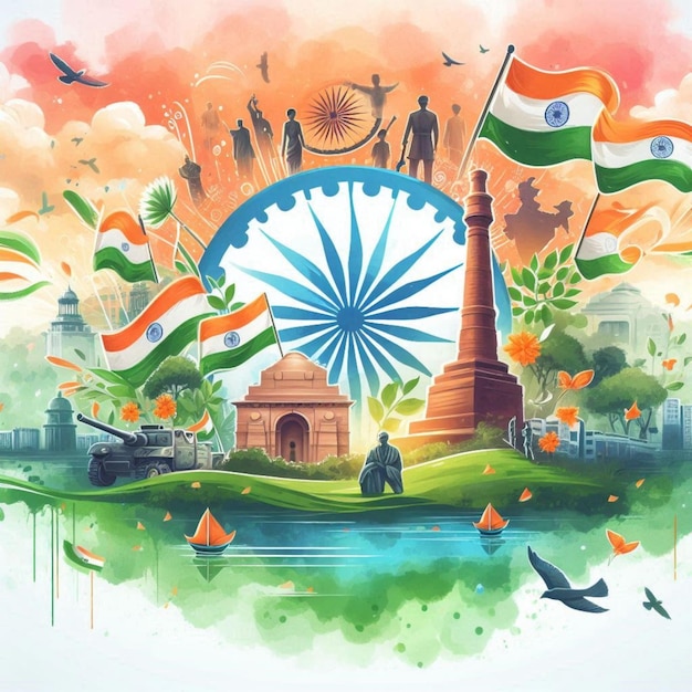 Indian independence day background flat illustration