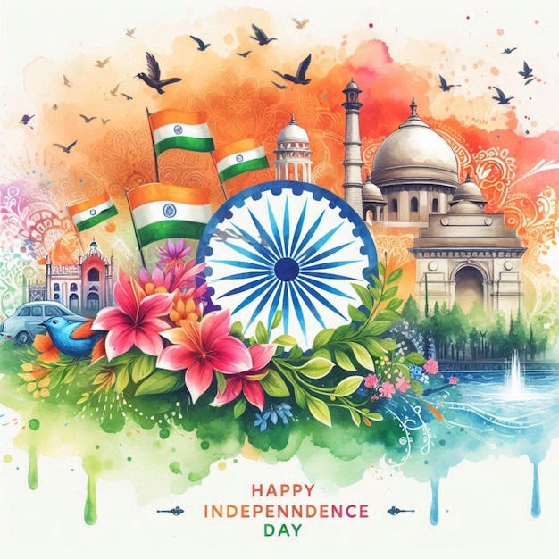 Indian independence day background flat illustration