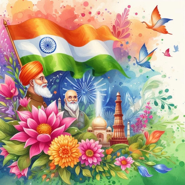 Indian independence day background flat illustration