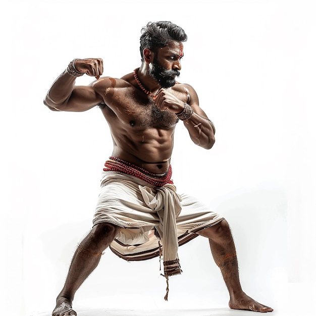 Indian Kalaripayattu Player Full View Portrait in Action