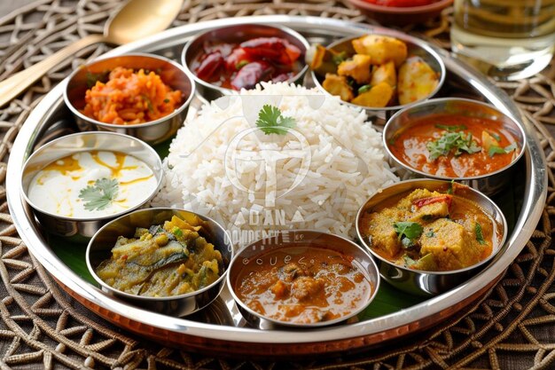 Indian main course food on thali