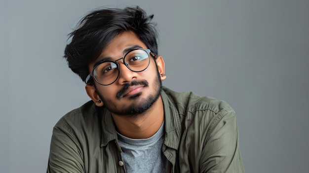 Indian Male Software Developer in Casual Clothing and Glasses Looking at Camera