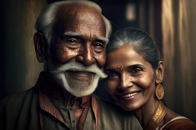 An indian man in his sixties with his wife Generative AI illustration