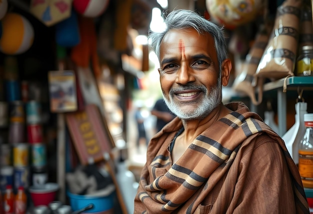 Photo indian man on the street with a smile on face