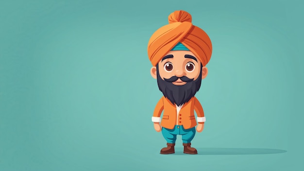 Indian Man With Beard And Turban Vector Cartoon Character Illustration