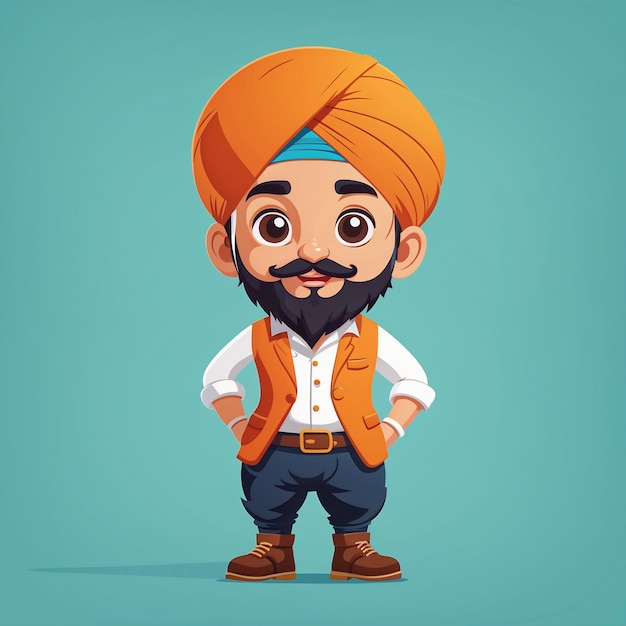 Photo indian man with mustache wearing turban and pants vector illustration