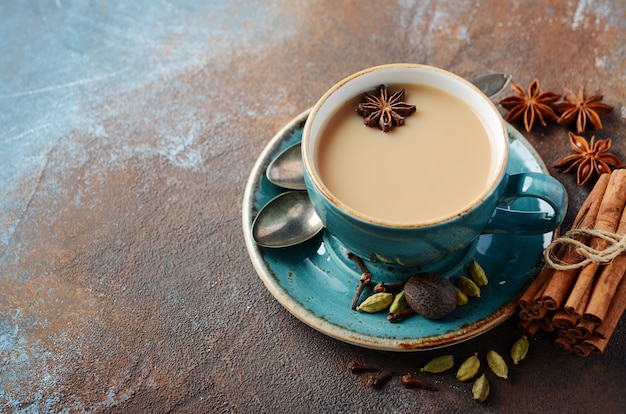 Indian masala chai tea. Spiced tea with milk.