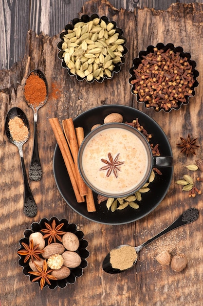 Indian masala tea with spices Tea with milk and spicy