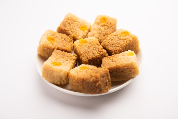 Indian Milk Cake kalakand or Alwar ka Mawa sweet served in a plate