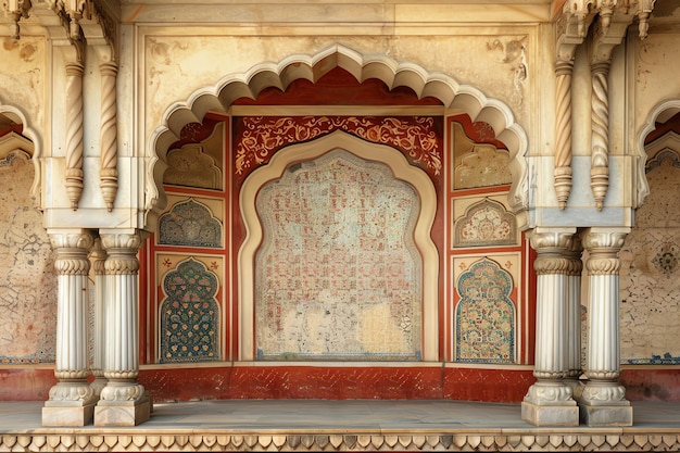 Indian Mughal architectural decorative palace with peacock indian illustration background