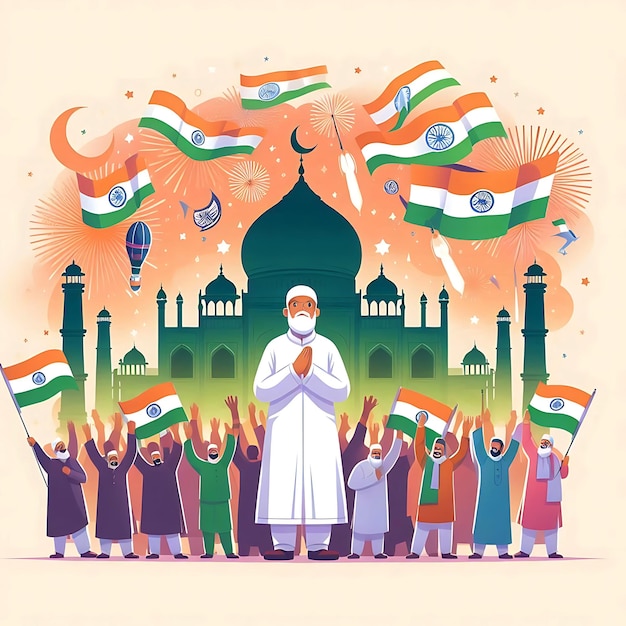 Indian Muslim Teacher and Students Celebrate their independence day