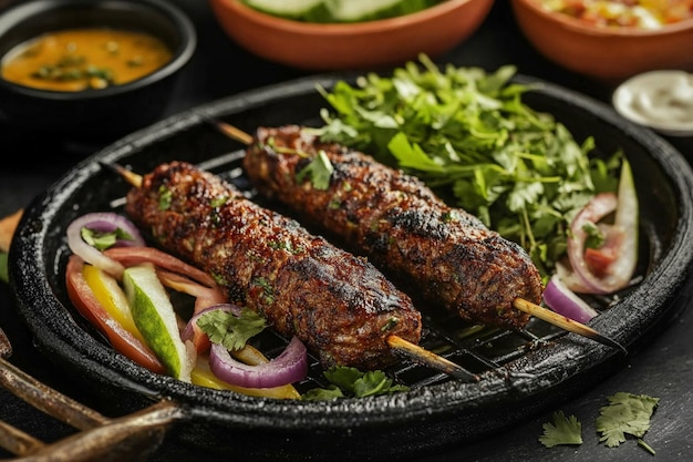 Photo indian mutton seekh kabab served with green salad