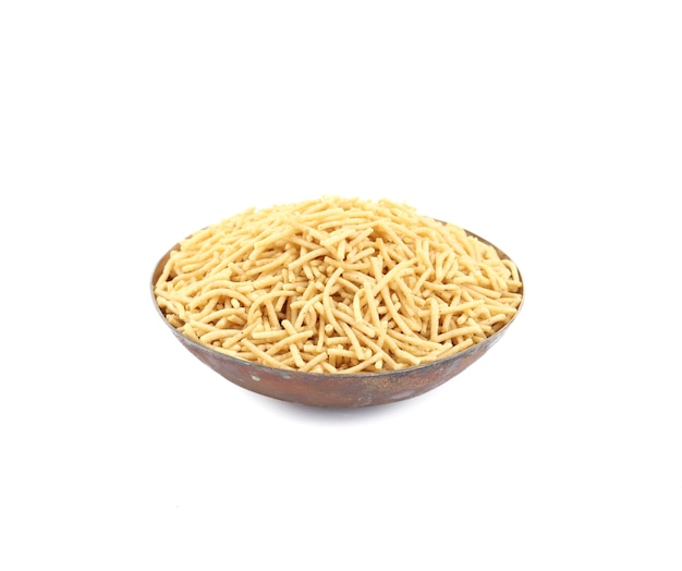 Indian Namkeen Aloo Sev on White Background