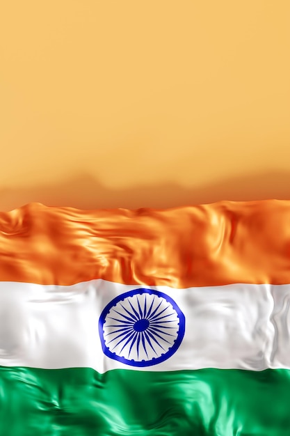 Indian national flag with flowing saffron white and green colors Indian Independence Day concept of patriotism and national pride Empty copy space for text advertising Vertical format 3D