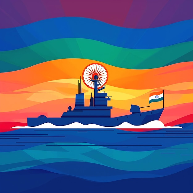 Photo indian navy day background with navy officer sea and ship