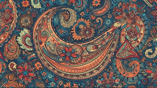 Indian paisley traditional pattern background texture design wallpaper indian art seamless tile Generative AI