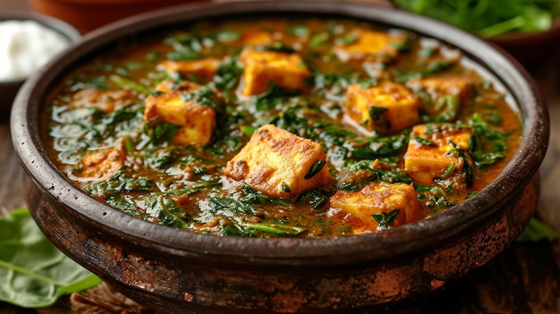 Indian Palak Paneer with spinach and cottage cheese