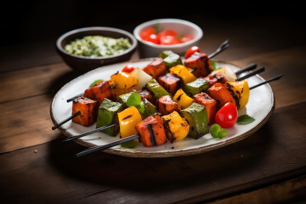 Indian Paneer tikka or cottage cheese grilled and served with chutney