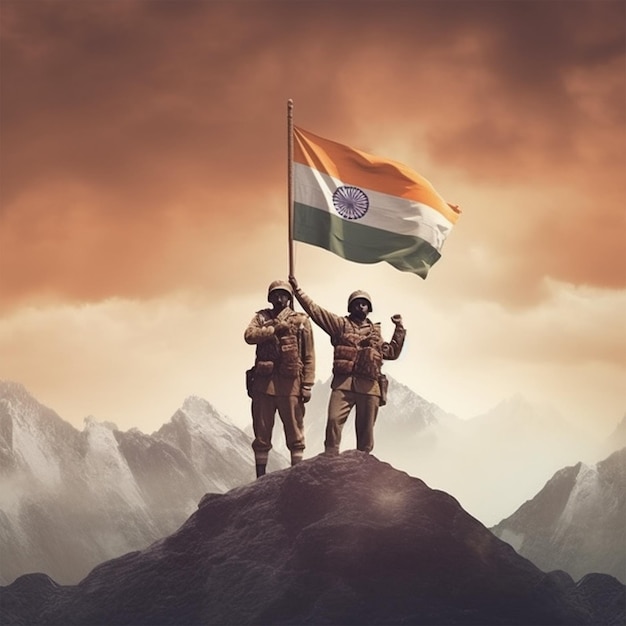 Indian patriotic background with Indian army man holding flag