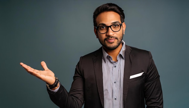 Indian professional man in business attire with hand gesture