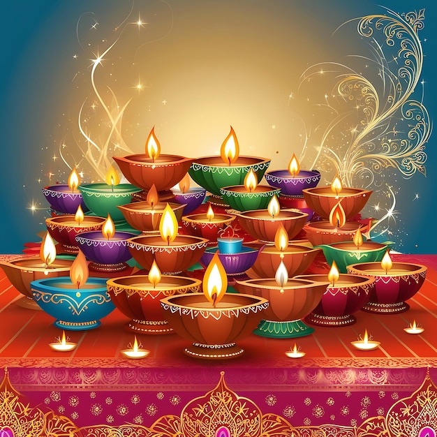 indian religious festival diwali background with lamps