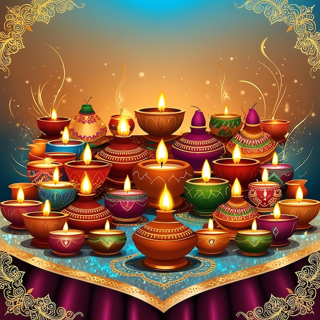 indian religious festival diwali background with lamps