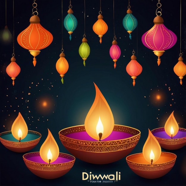 Photo indian religious festival diwali background with lamps