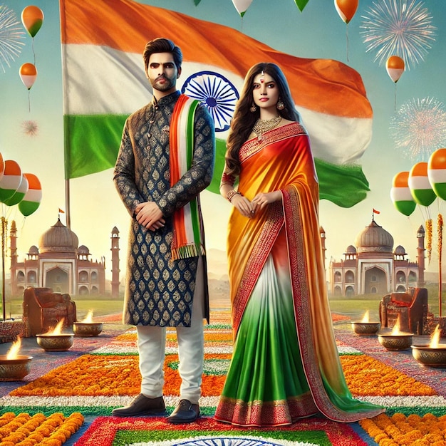 Indian republic day celebration digital art with man and woman