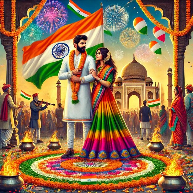 Indian republic day celebration digital art with man and woman