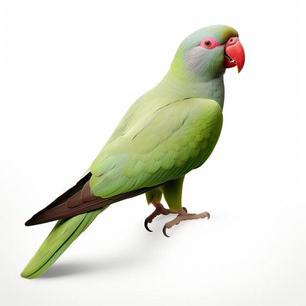 Indian Ringneck Parrot Isolated On White Background Full Body Image