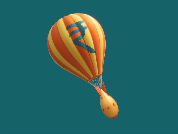 Indian Rupee Currency Nuclear Bomb Drop Torpedo Parachute Balloon 3D Illustration