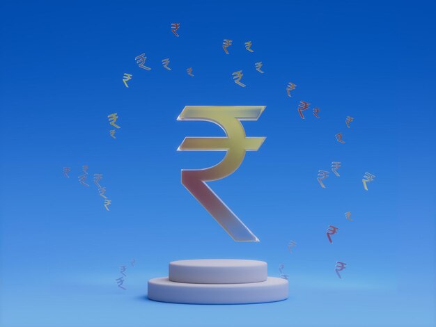 Indian Rupee Currency Podium Platform Abstract Minimal Showcase 3D Illustration