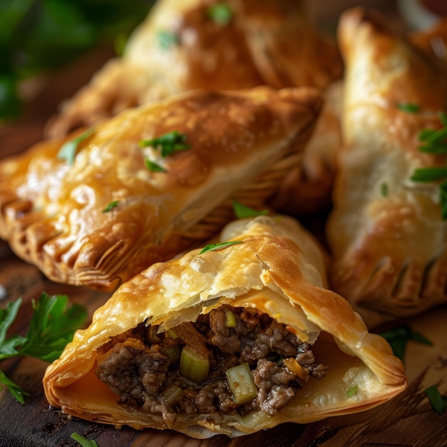 Indian Samosa Closeup Samsa Stuffed with Beef and Onion Traditional Uzbek Veal Meat Pies