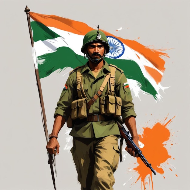 Photo indian soilder with indian tricolor flag