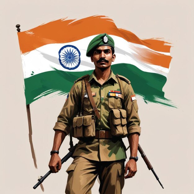 Photo indian soilder with indian tricolor flag