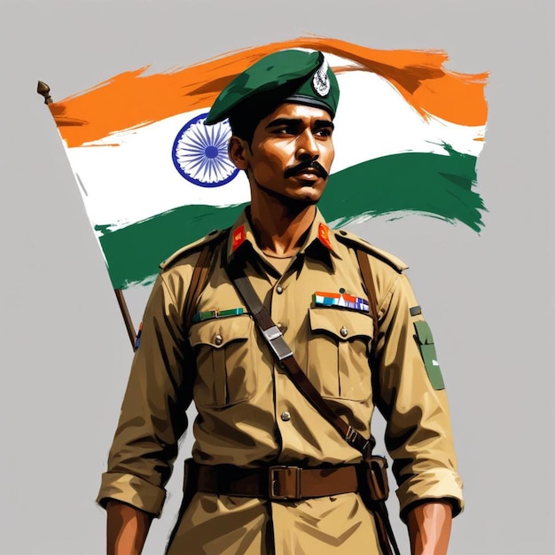 Photo indian soilder with indian tricolor flag