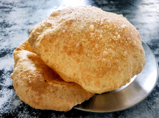 Indian street food called chole bhature at restaurant in delhi