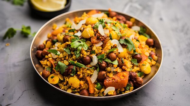 Indian Street Food A Close Up of a Delicious Plate of Poha