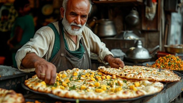 Indian street vendor making fresh Aloo Parathas