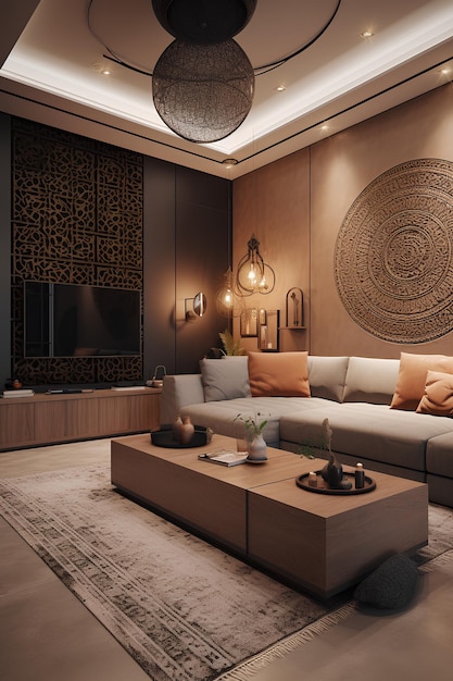 Indian style interior of living room in modern house