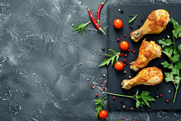 Photo indian style tandoori chicken on dark stone background