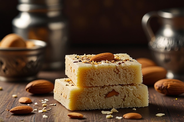 Photo indian sweet food badam barfi or katli also know as almond sweet burfi or mithai