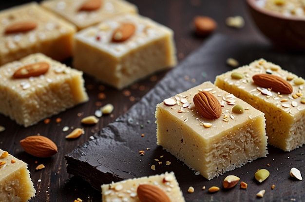 Photo indian sweet food badam barfi or katli also know as almond sweet burfi or mithai