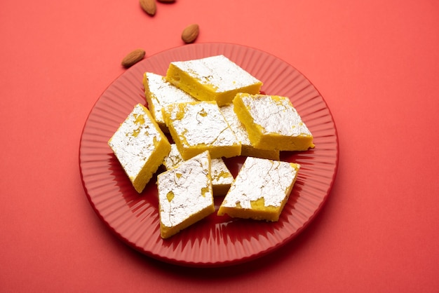 Indian Sweet Food Badam Katli or Barfi Also Known As Almond Sweet burfi or Mithai, barfee