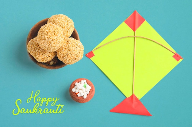 Indian sweet for traditional festival makar sankranti :Rajgira laddu made from Amaranth seed in Bowl on white background.