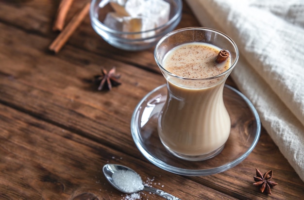 Indian tea with spices and milk. Masala chai