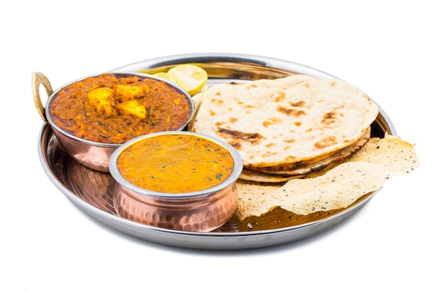 Indian Thali Food Dal Makhani on White Background